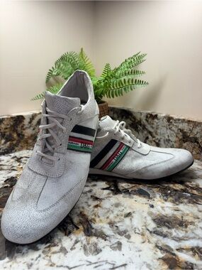 D&G White Leather Sneakers with Red & Green Stripe